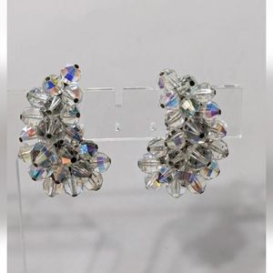Laguna 1950's Aurora Borealis Crystal Silver Tone Clip On Earrings